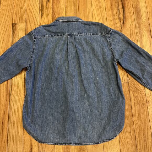 90s Ralph Lauren Blue Denim Button Down Shirt Crown Logo Pocket Womens Large - Picture 12 of 14